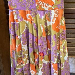 J. Crew Orange and Purple Pleated Midi Skirt